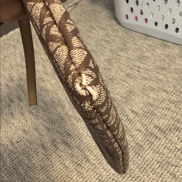 Anne Klein Monogram Wristlet / Small Zip Pouch | Brown & Gold - Picture 7 of 9